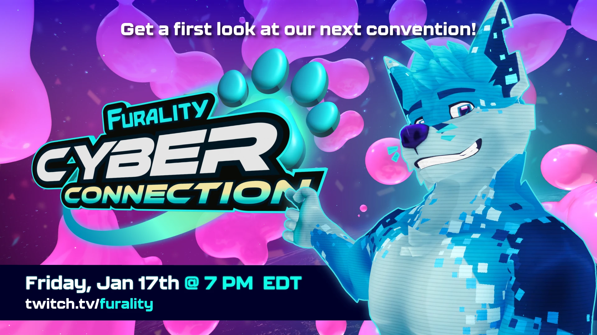 Furality Cyber Connection January 17th Promo image, linking to twitch.